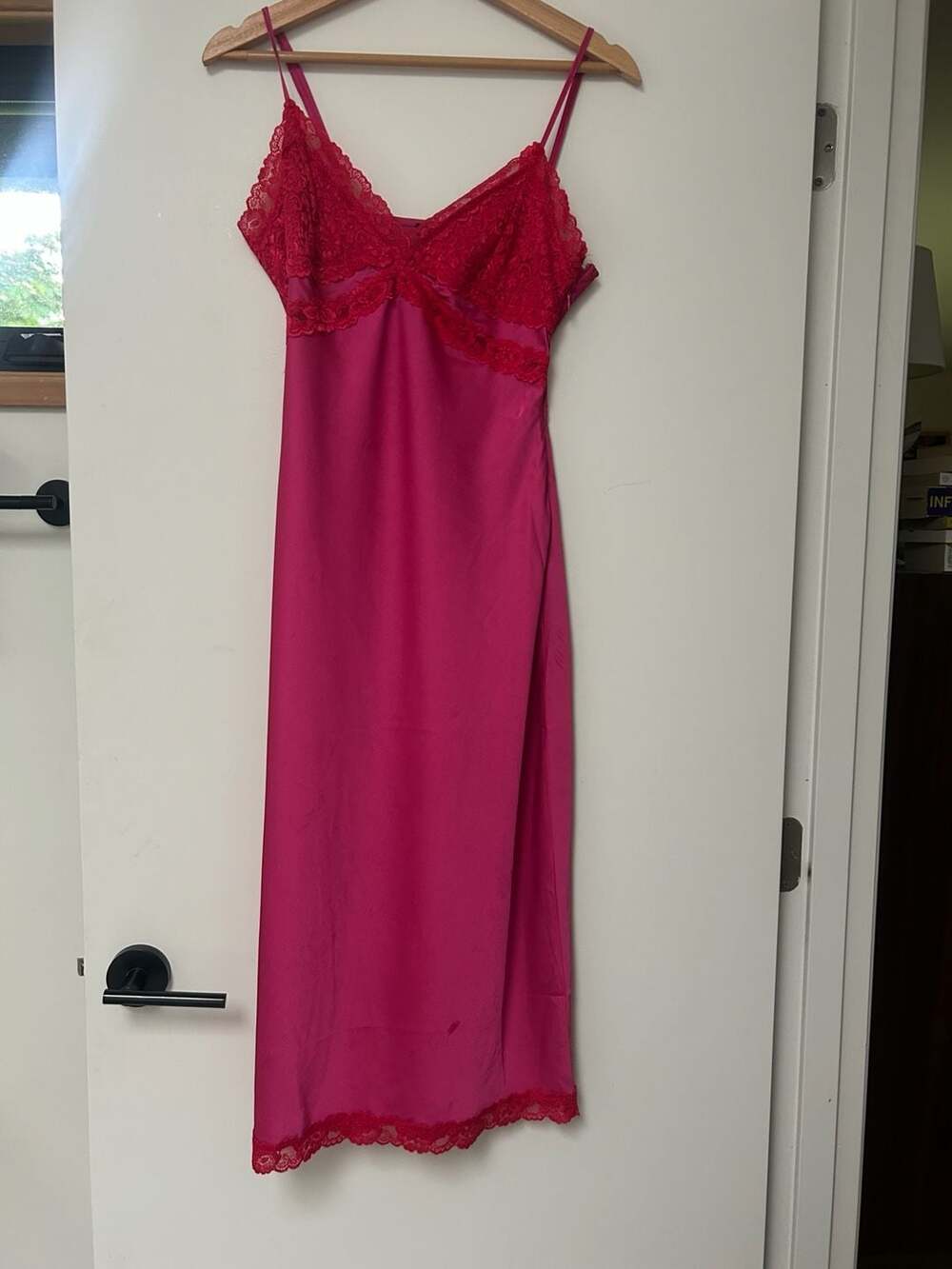 Forever 21 Pink Satin Lace Trim Slip Dress Size S